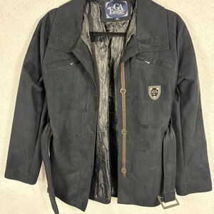 Black Military Field Jacket with Zipper Closure and Stand-Up Collar